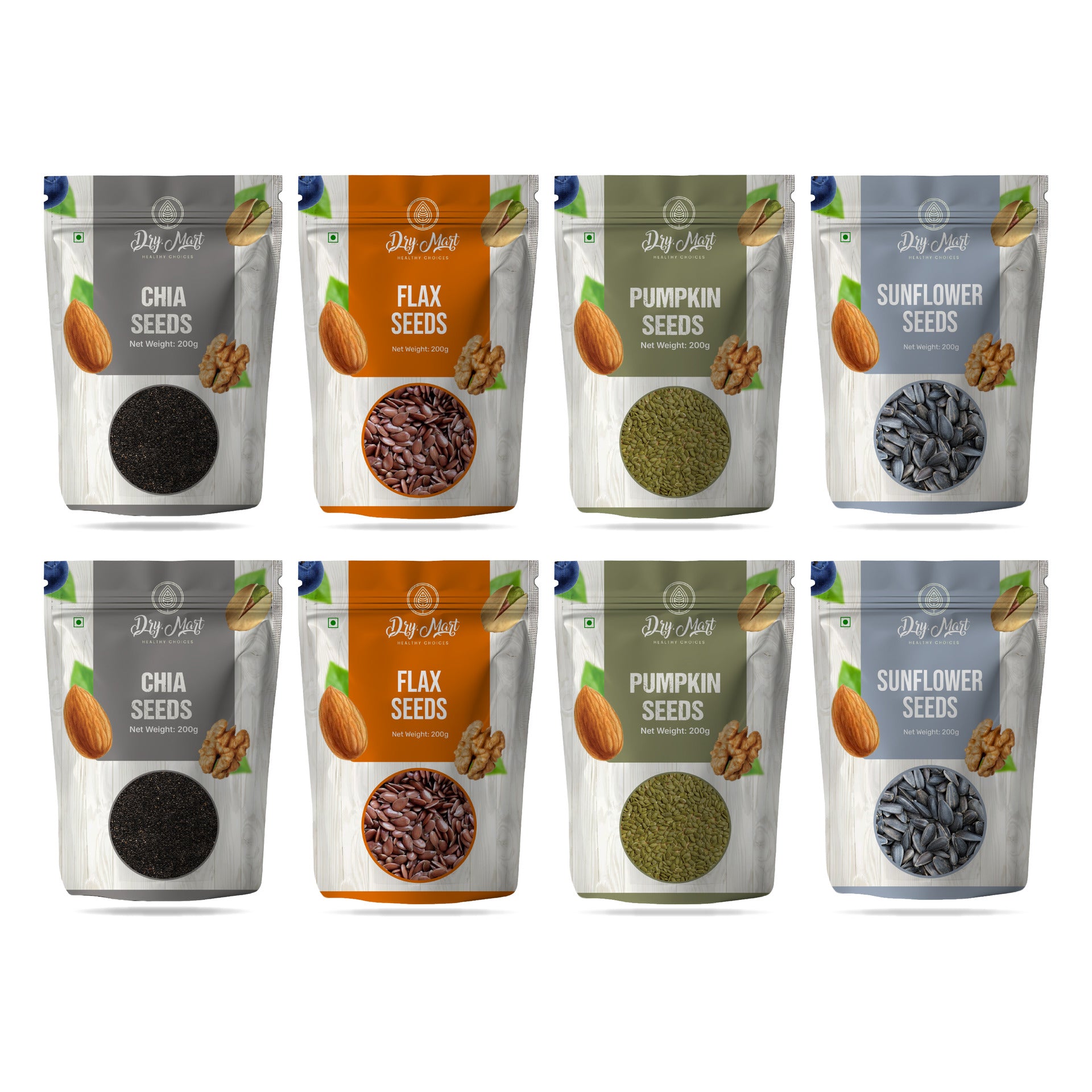 Chia seeds + flax seeds + pumpkin seeds + sunflower seeds