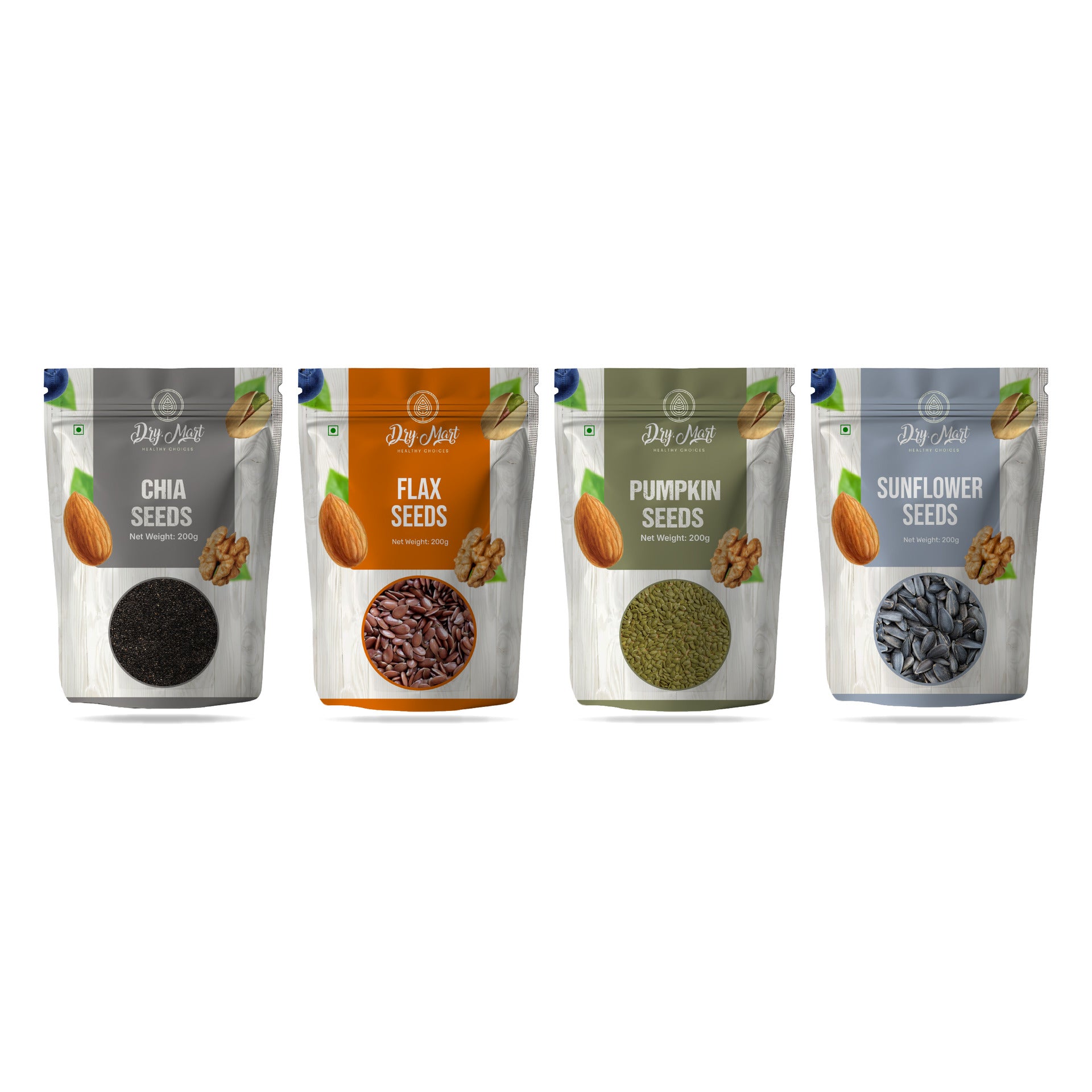 Chia seeds + flax seeds + pumpkin seeds + sunflower seeds