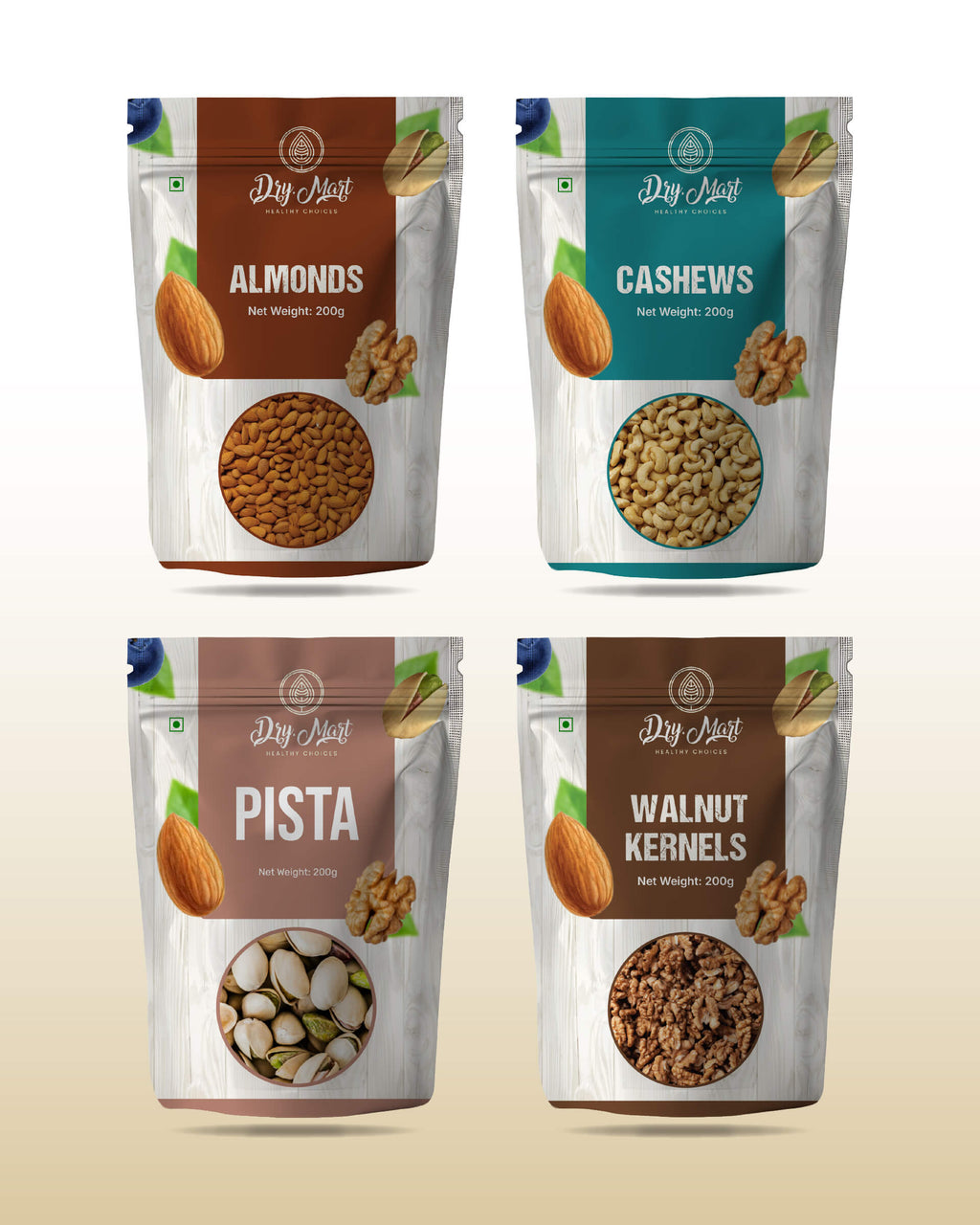Almond + Cashew +  Pista + Walnut Kernels